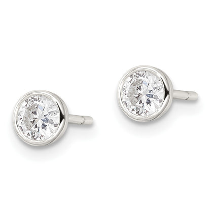 Sterling Silver Polished 4mm Round Cz Bezel Set Stud Earrings