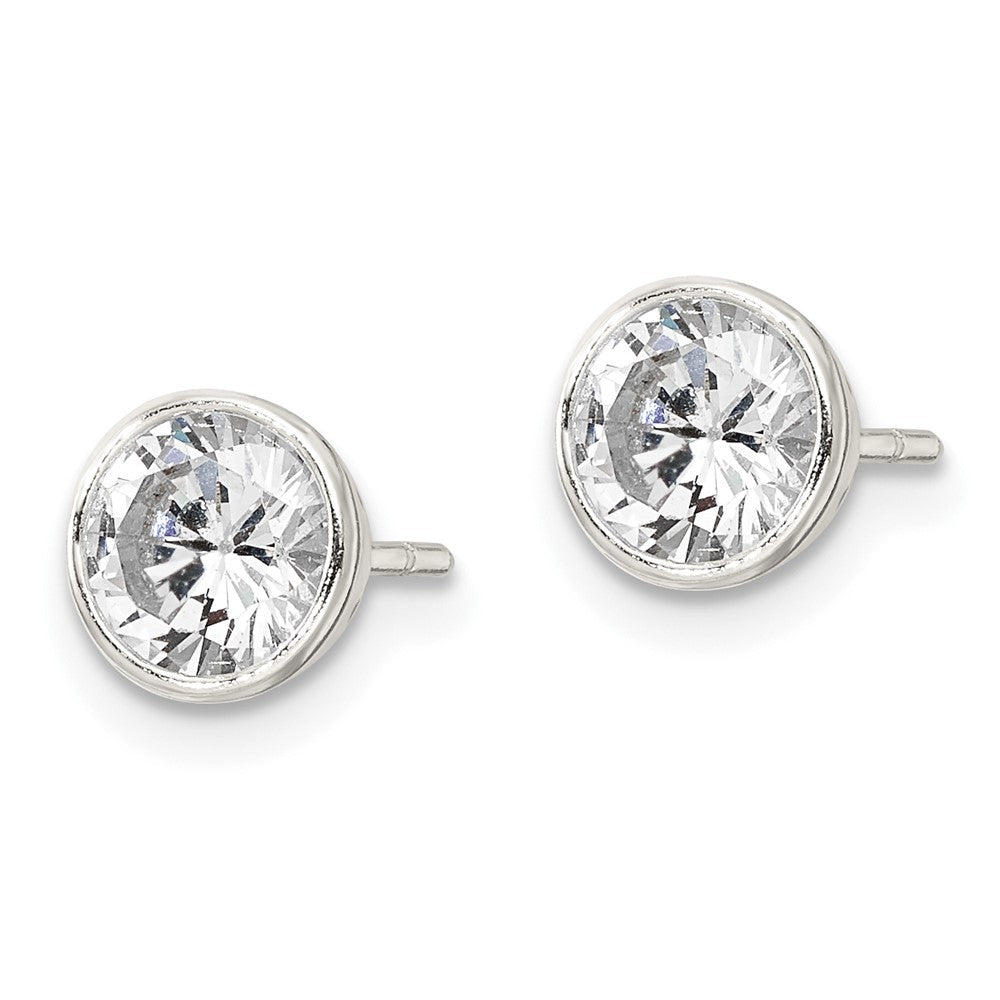 Sterling Silver Polished 6mm Round Cz Bezel Set Stud Earrings