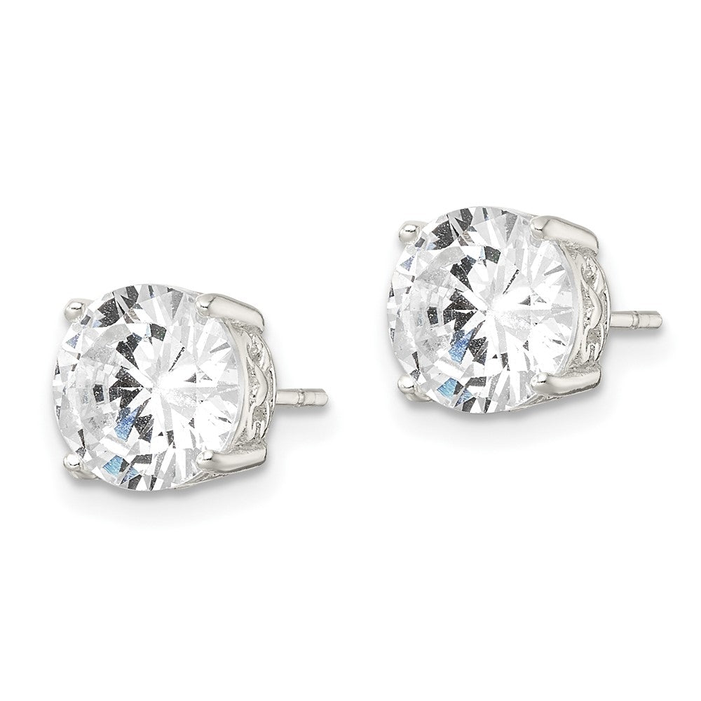 Sterling Silver Polished 8mm Round Cz Heart Basket Set Stud Earrings