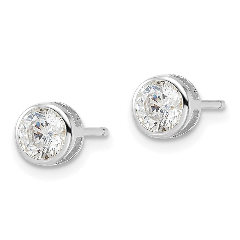 Sterling Silver Rhod-Plated Polished 5mm Round Cz Bezel Set Stud Earrings