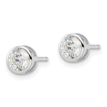 Sterling Silver Rhod-Plated Polished 5mm Round Cz Bezel Set Stud Earrings