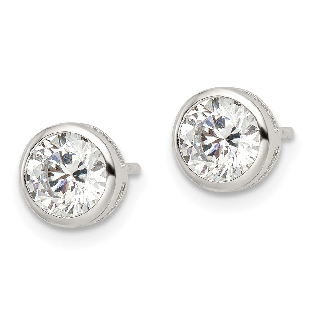Sterling Silver Rhod-Plated Polished 6mm Round Cz Bezel Set Stud Earrings