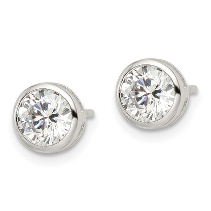 Sterling Silver Rhod-Plated Polished 6mm Round Cz Bezel Set Stud Earrings