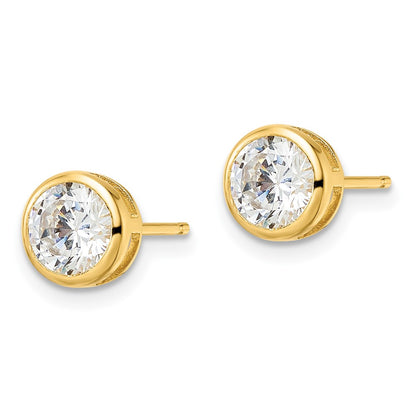 Sterling Silver Gold-Tone Polished 6mm Round Cz Bezel Set Stud Earrings