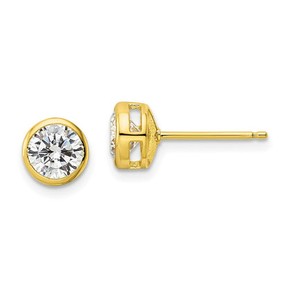 Sterling Silver Gold-Tone Polished 6mm Round Cz Bezel Set Stud Earrings