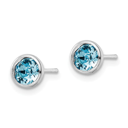 Sterling Silver Rhodium-Plated Polished Blue Crystal Bezel Stud Earrings