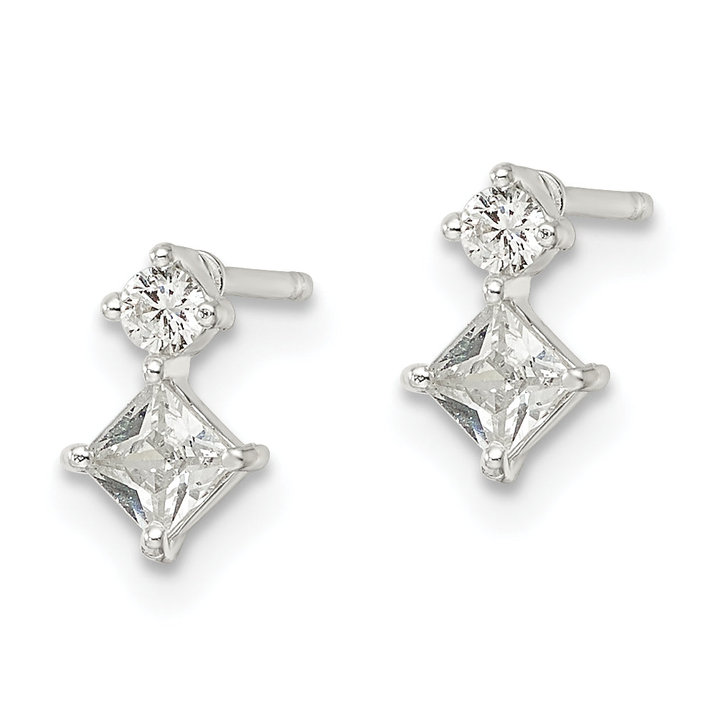 Sterling Silver Polished Two Square Cz Post Earrings