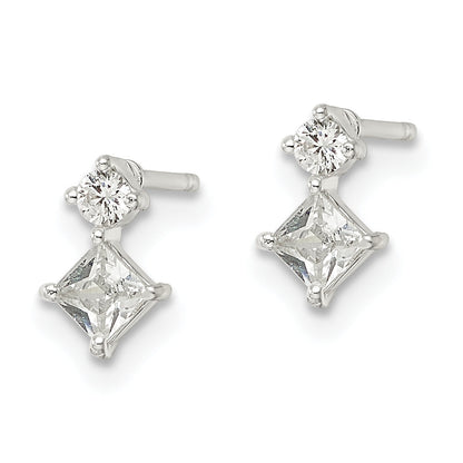 Sterling Silver Polished Two Square Cz Post Earrings
