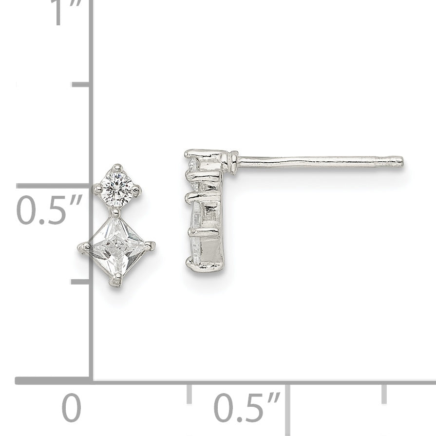 Sterling Silver Polished Two Square Cz Post Earrings
