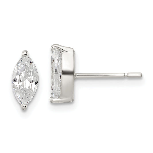 Sterling Silver Polished 9X4mm Marquise Cz Stud Earrings