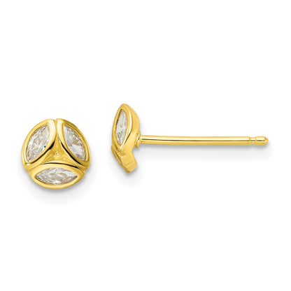 Sterling Silver Gold-Tone Polished Cz Circle Post Earrings
