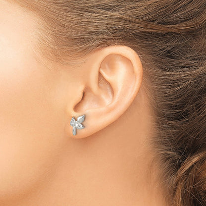 Sterling Silver Polished Cz Leaves Post Earrings