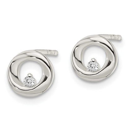 Sterling Silver Polished Cz Circle Post Earrings