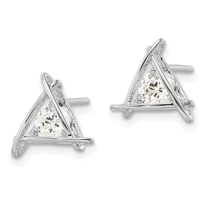 Sterling Silver Rhodium-Plated Triangle Cz Post Earrings