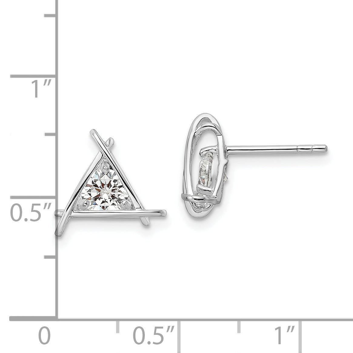 Sterling Silver Rhodium-Plated Triangle Cz Post Earrings