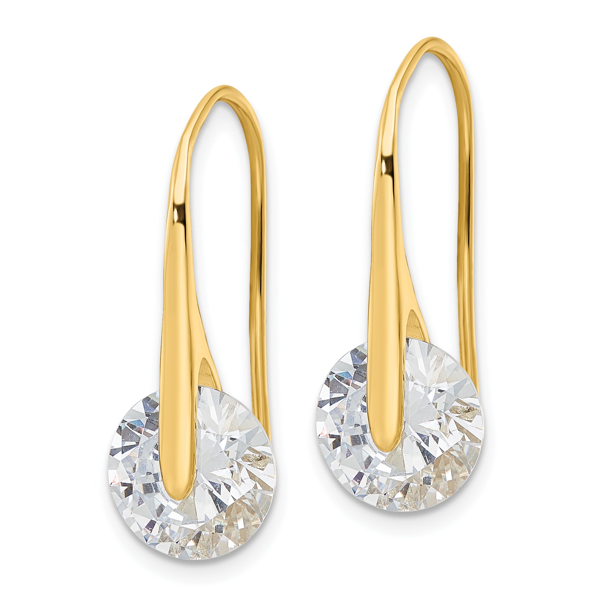 Sterling Silver Gold-Tone Polished Round Cz Dangle Earrings