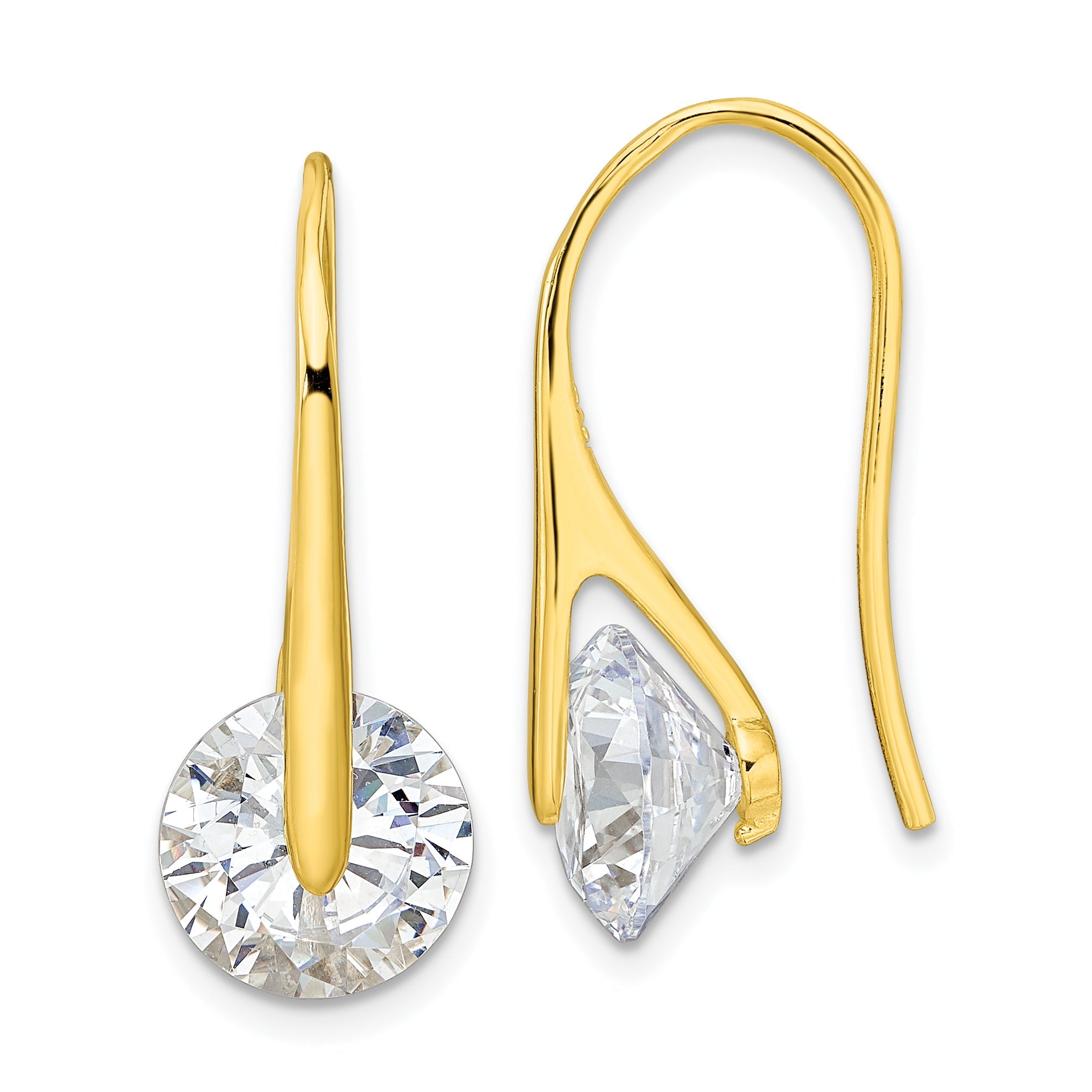 Sterling Silver Gold-Tone Polished Round Cz Dangle Earrings