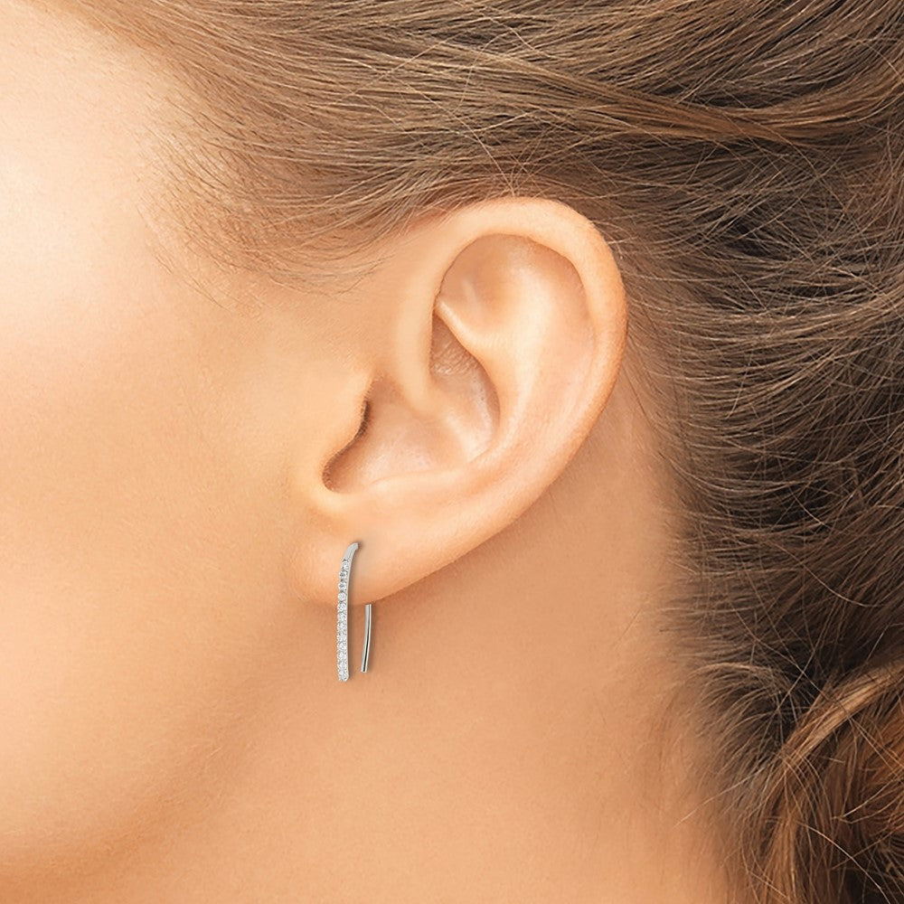 Sterling Silver Polished Cz Threader Earrings
