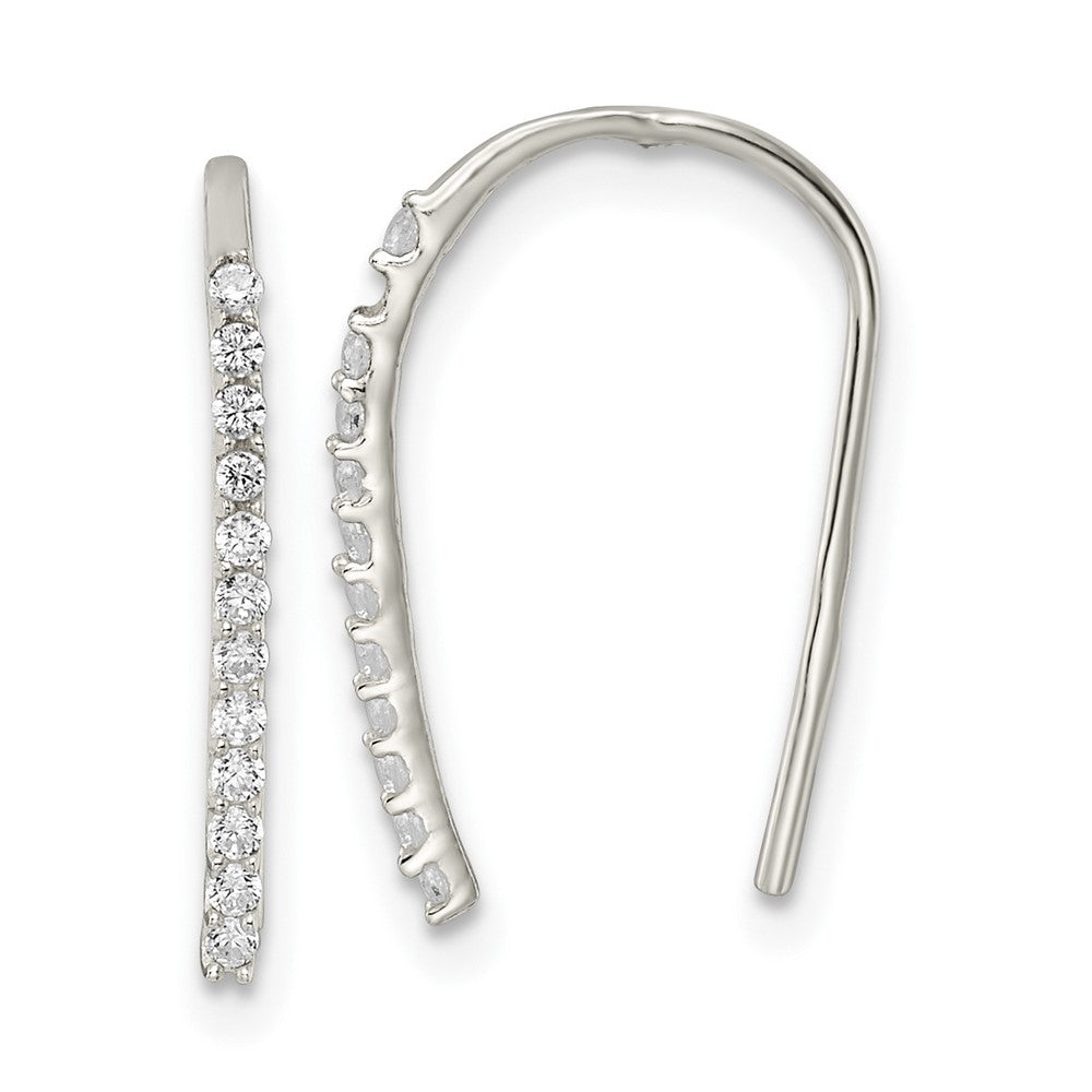 Sterling Silver Polished Cz Threader Earrings