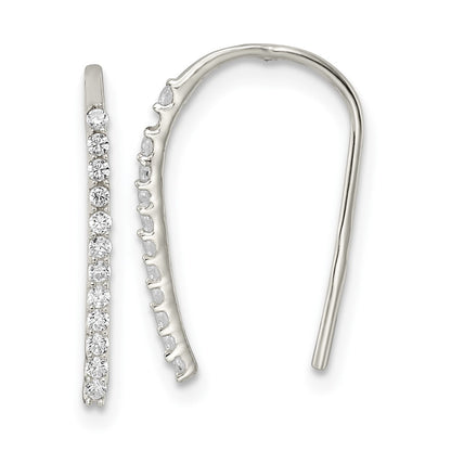 Sterling Silver Polished Cz Threader Earrings