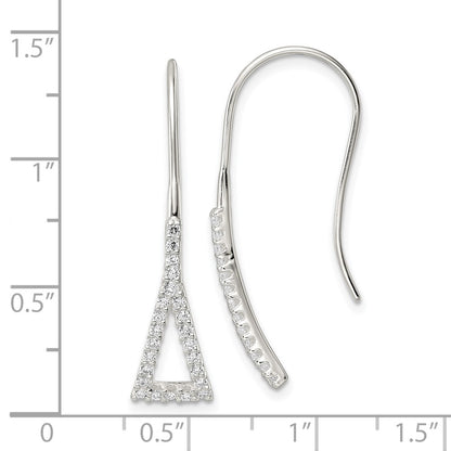 Sterling Silver Polished Triangle Cz Dangle Earrings