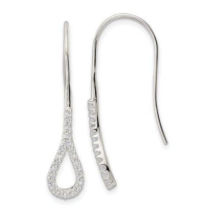 Sterling Silver Polished Teardrop Cz Dangle Earrings