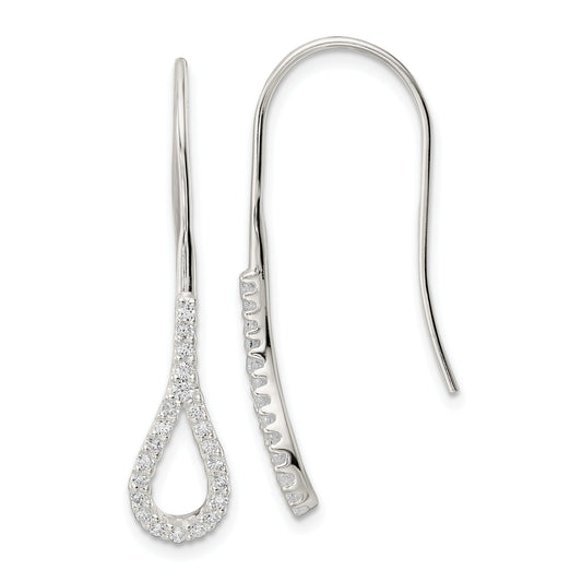 Sterling Silver Polished Teardrop Cz Dangle Earrings