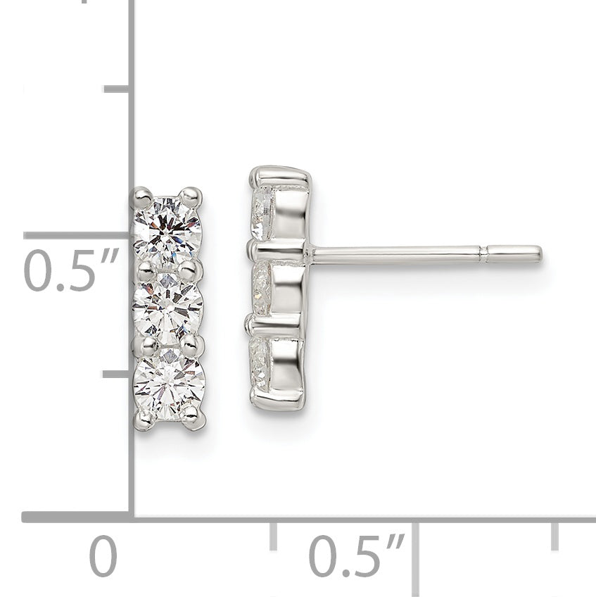 Sterling Silver Polished Three Cz Post Earrings
