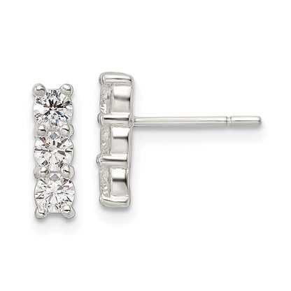 Sterling Silver Polished Three Cz Post Earrings