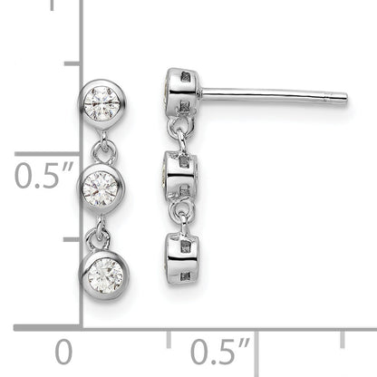 Sterling Silver Rhodium-Plated Polished Three Cz Post Dangle Earrings