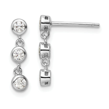 Sterling Silver Rhodium-Plated Polished Three Cz Post Dangle Earrings