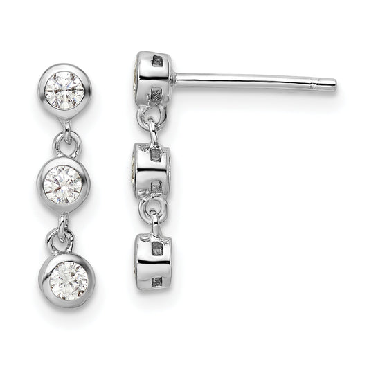 Sterling Silver Rhodium-Plated Polished Three Cz Post Dangle Earrings