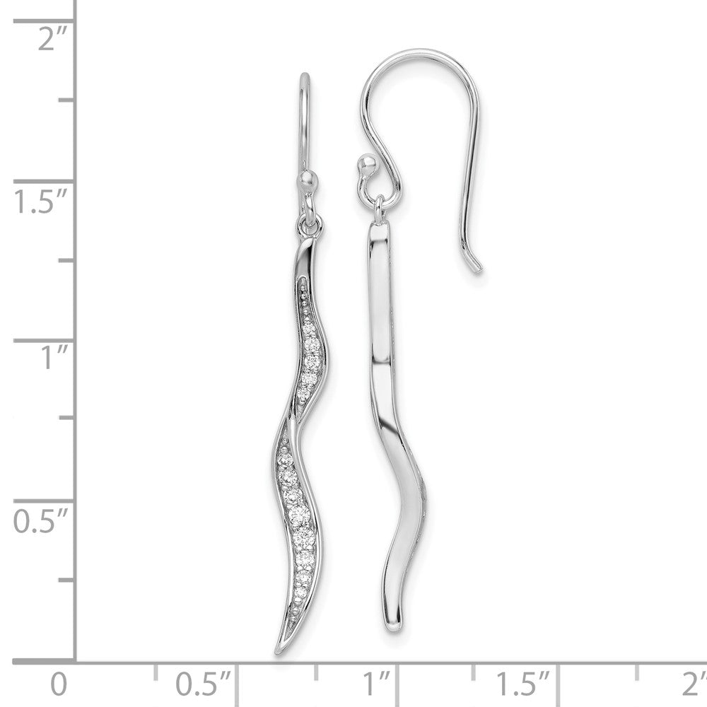 Sterling Silver Rhodium-Plated Polished Cz Wavy Dangle Earrings
