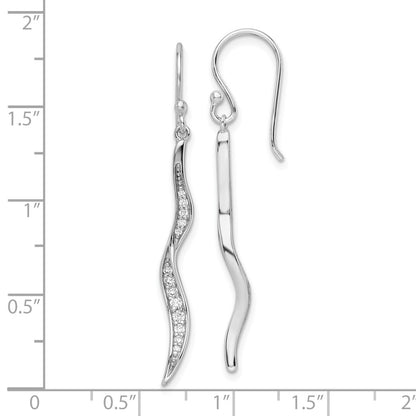 Sterling Silver Rhodium-Plated Polished Cz Wavy Dangle Earrings