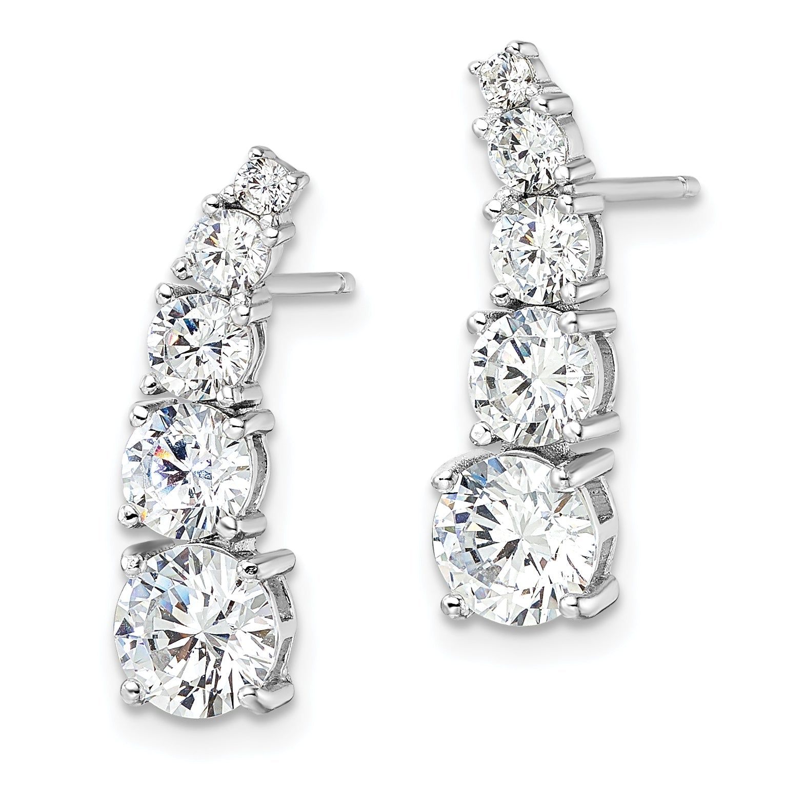 Sterling Silver Rhodium-Plated Polished Graduated Cz Post Earrings