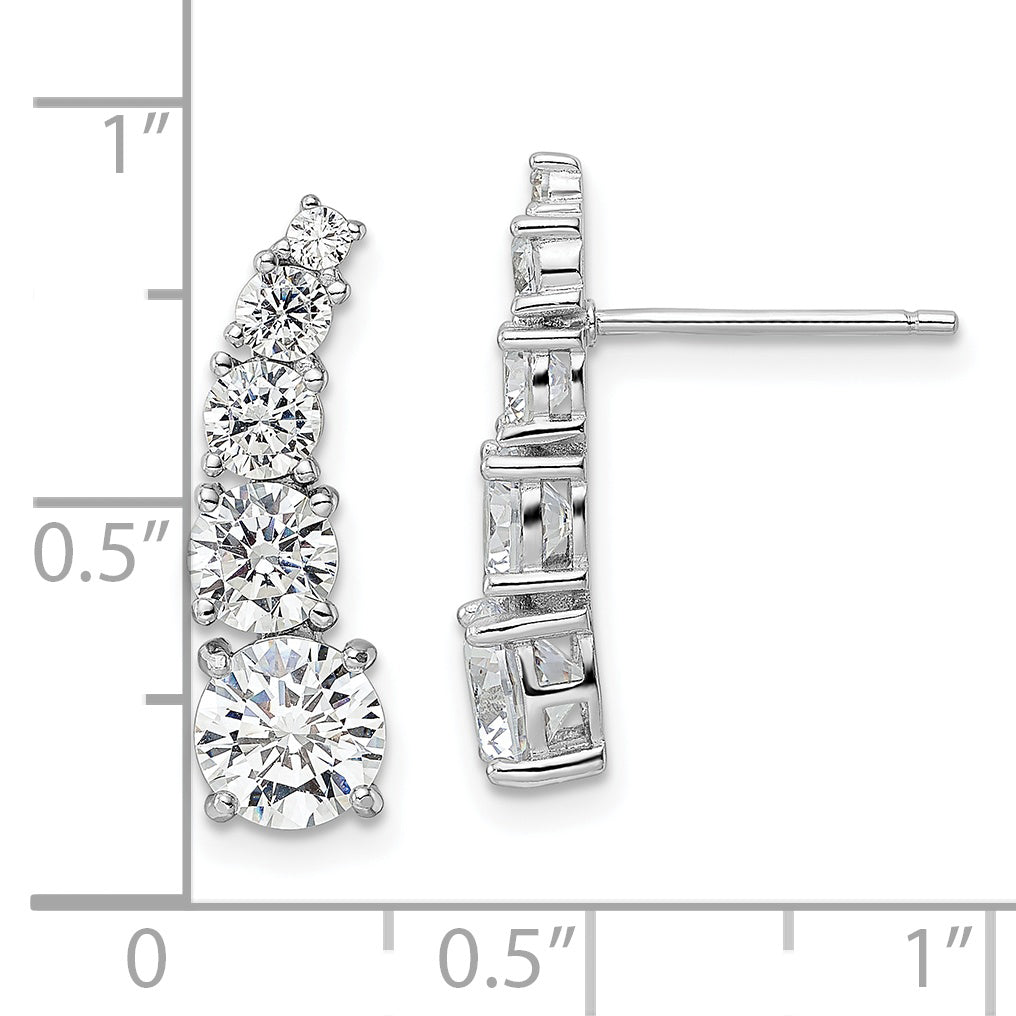 Sterling Silver Rhodium-Plated Polished Graduated Cz Post Earrings