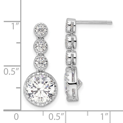Sterling Silver Rhodium-Plated Polished Round Cz Post Dangle Earrings