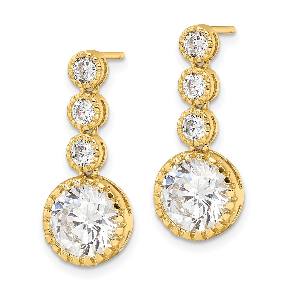 Sterling Silver Gold-Tone Polished Round Cz Post Dangle Earrings