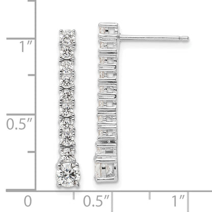Sterling Silver Rhodium-Plated Polished Cz Post Dangle Earrings