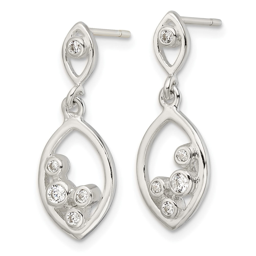 Sterling Silver Polished Cz Oval Dangle Post Earrings