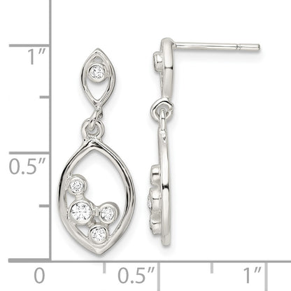 Sterling Silver Polished Cz Oval Dangle Post Earrings