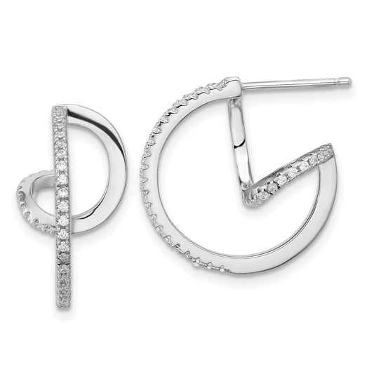 Sterling Silver Rhodium-Plated Cz Twisted Hoop Earrings