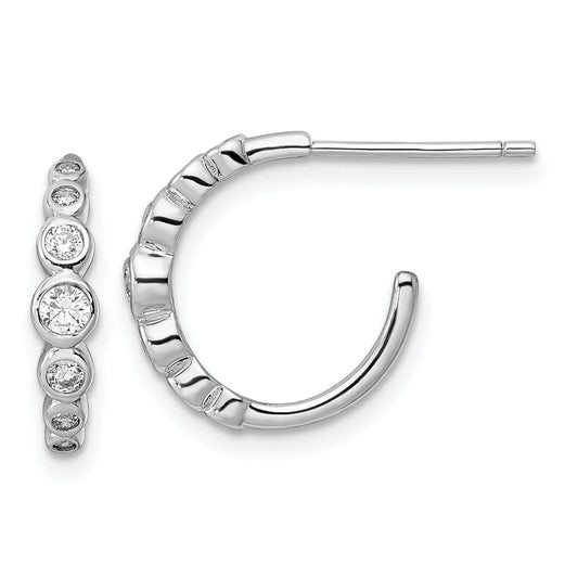 Sterling Silver Rhodium-Plated Cz Post Hoop Earrings