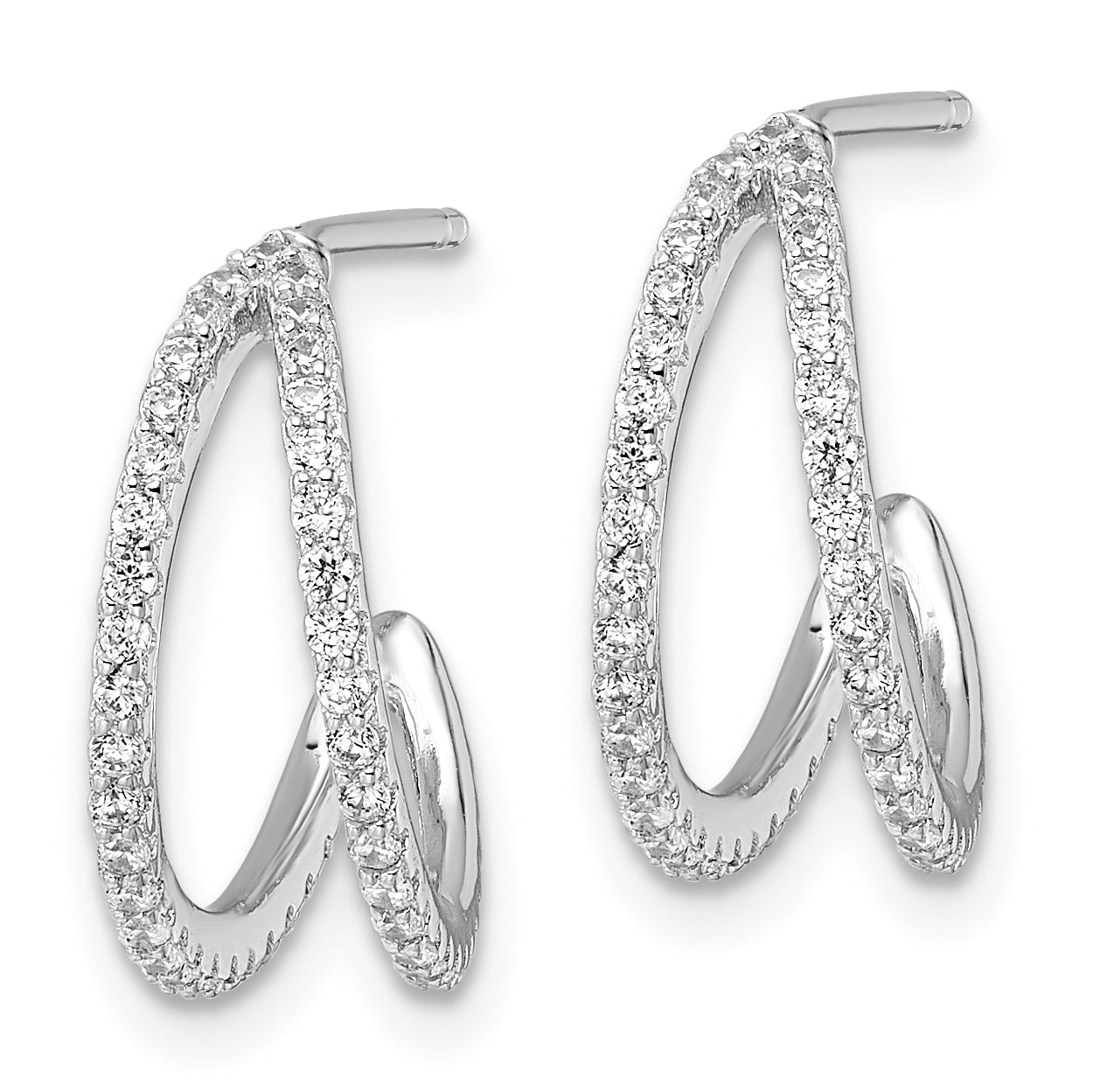 Sterling Silver Polished Rhodium-Plated Cz Post Hoop Earrings
