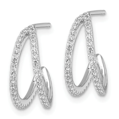 Sterling Silver Polished Rhodium-Plated Cz Post Hoop Earrings