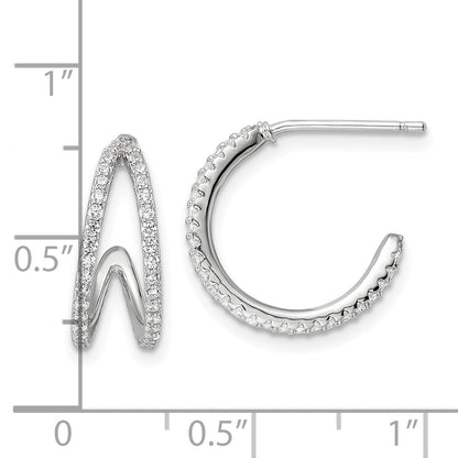 Sterling Silver Polished Rhodium-Plated Cz Post Hoop Earrings