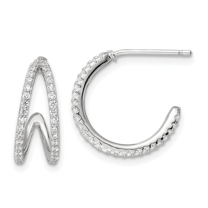 Sterling Silver Polished Rhodium-Plated Cz Post Hoop Earrings