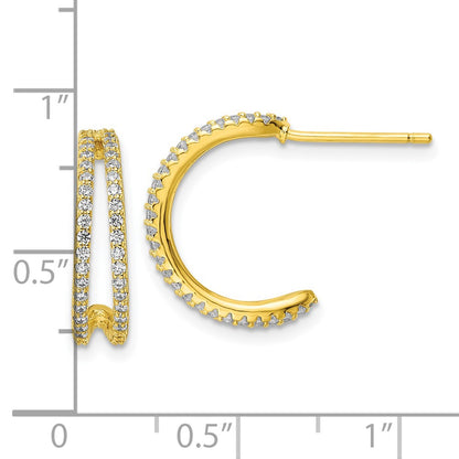 Sterling Silver Polished Gold-Tone Cz Post Hoop Earrings