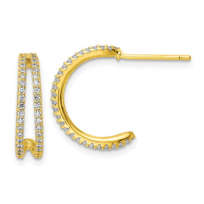 Sterling Silver Polished Gold-Tone Cz Post Hoop Earrings