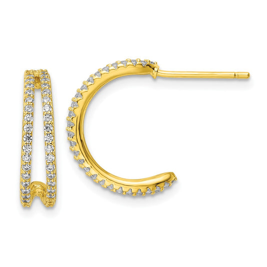 Sterling Silver Polished Gold-Tone Cz Post Hoop Earrings